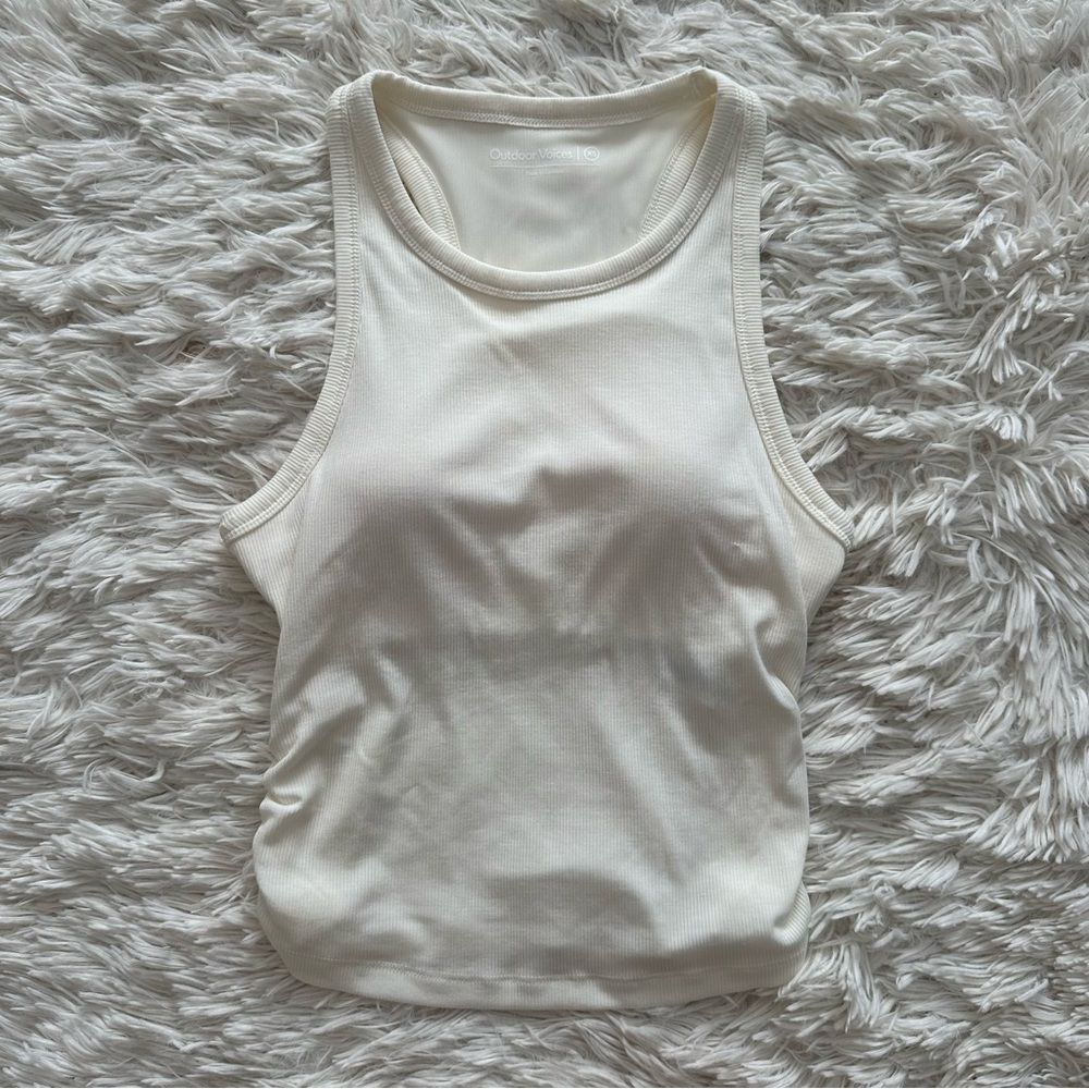 Outdoor Voices Rib Knit Racerback Tank XS White Removable Pads Ruched